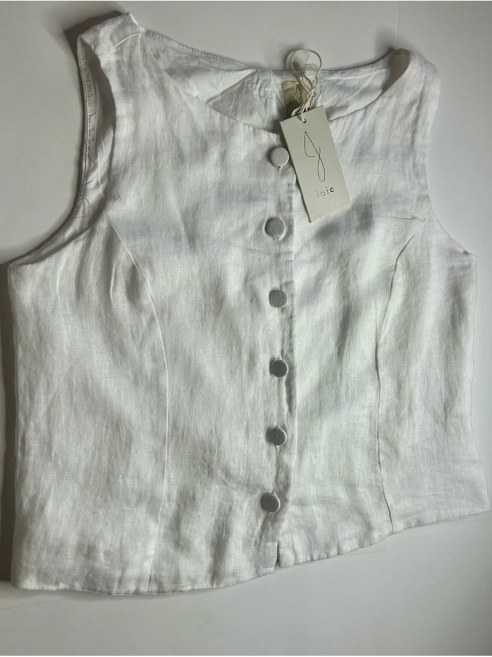 Sleeveless Button-Front Linen Shell Top - White - Picture 9 of 9
